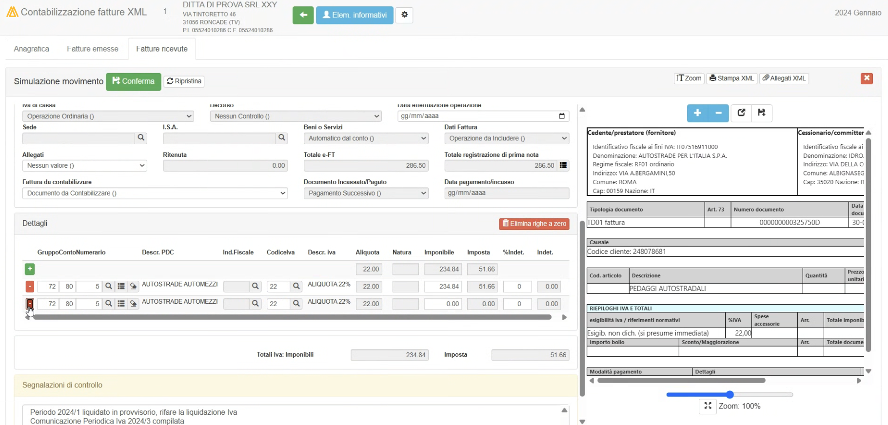 Contabilizzazione Fatture XML